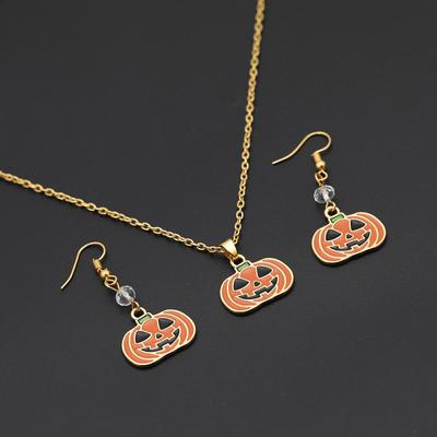 Halloween Geist Hexenhut Kürbis Ohrringe Emaille Halskette Set Tropfölverfahren Cartoon Schmuck Festival Geschenk Accessoire