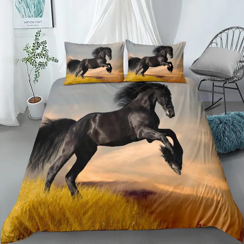 Running Horse 3d Bedding Set King Queen Double Full Twin Single Size Bed Linen Set