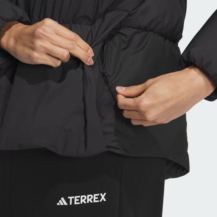 Adidas Goose Down Midweight Puffer Jacket 800 Fill Solid Color Logo Long Sleeve Hooded Down Jacket Women Jacket Black IS0334