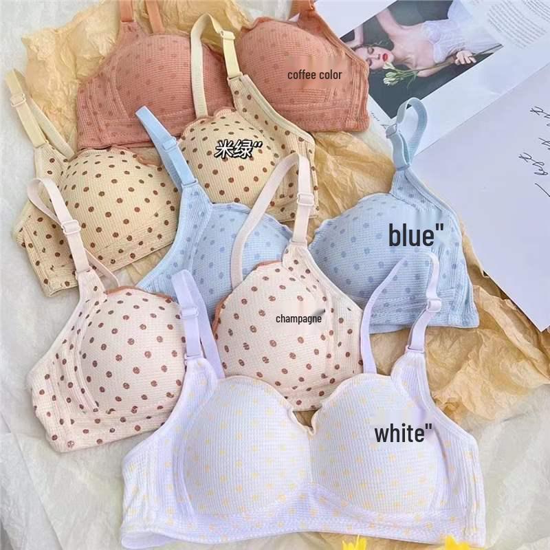 Seamless Polka Dot Push-Up Bra for Small Busts: Comfortable, Breathable, Thin Cotton Style for Young Girls