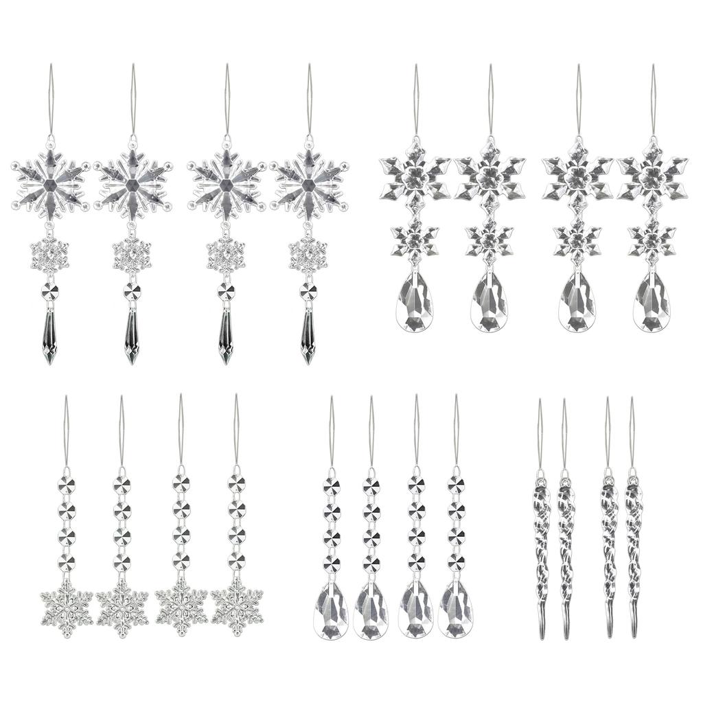 Acrylic Snowflake Pendant Multi-Purpose Icicle Drops Christmas Pendants Shiny Tree Hanging Ornament for Home Decor