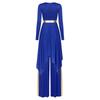 Ladies Long Sleeve Liturgical Dance Dress Metallic Color Block Irregular Hem Wide Leg Pants Church Worship Wear