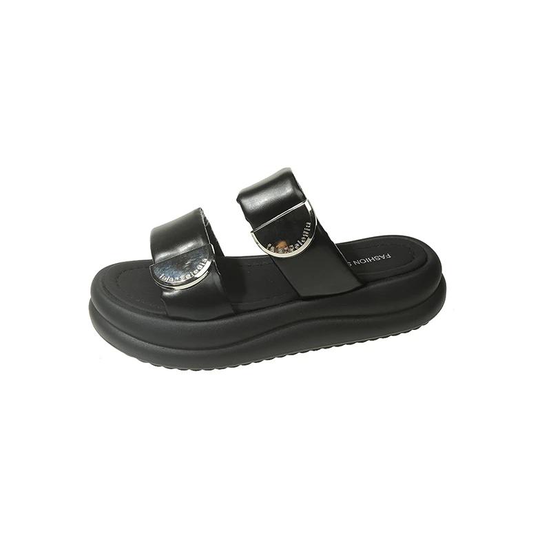 fashion Ladies Shoes on Sale 2024 High Quality Open Toe Women's Slippers Summer Metal Decoration Solid Platform Casual Slippers Zapatos