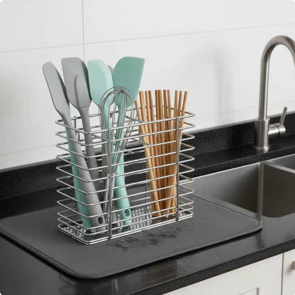 Stainless Steel Dish Rack Rustproof Stainless Steel Dish Drainer Kitchen Utensil Holder Easy to Clean Household Storage Non-Slip