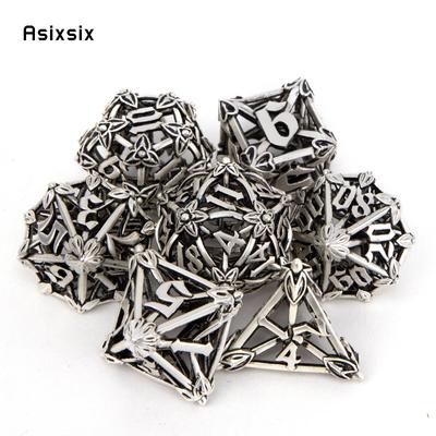7 Pcs White Leaf Flower Metal Dice Hollow Metal Polyhedral Dice Set Suitable for Role-Playing RPG  Board Game Card Game