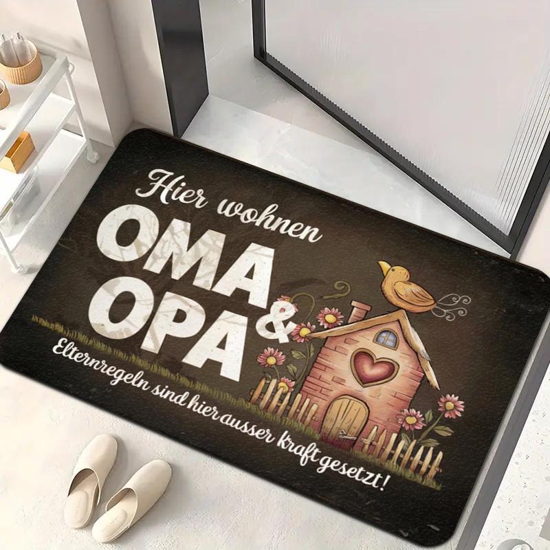

1pc Hier Wohnen OMA & OPA Text DoorMat, Non-slip Carpet, Suitable for Living Room, Bedroom, Bathroom, Holiday Home Decoration 40x60cm