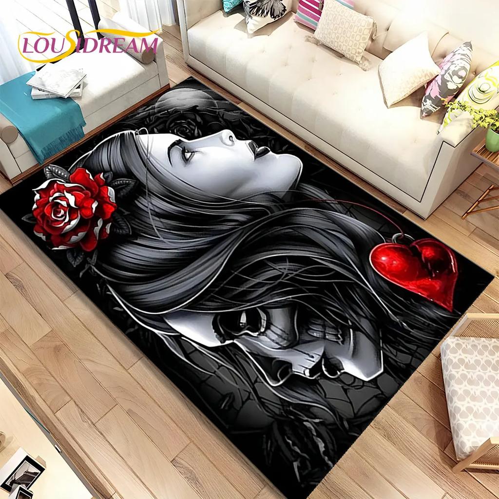 Gothic Horror Female Skull Dead Girl Area Rug,Carpet Rug for Home Living Room Bedroom Sofa Doormat Decor,kids Non-slip Floor Mat