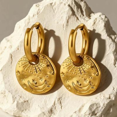 Anti Allergy Gold Color Geometric Eardrop Fashion Moon Star Circle Eardrop Women Banquet Anniversary Jewelry Gifts
