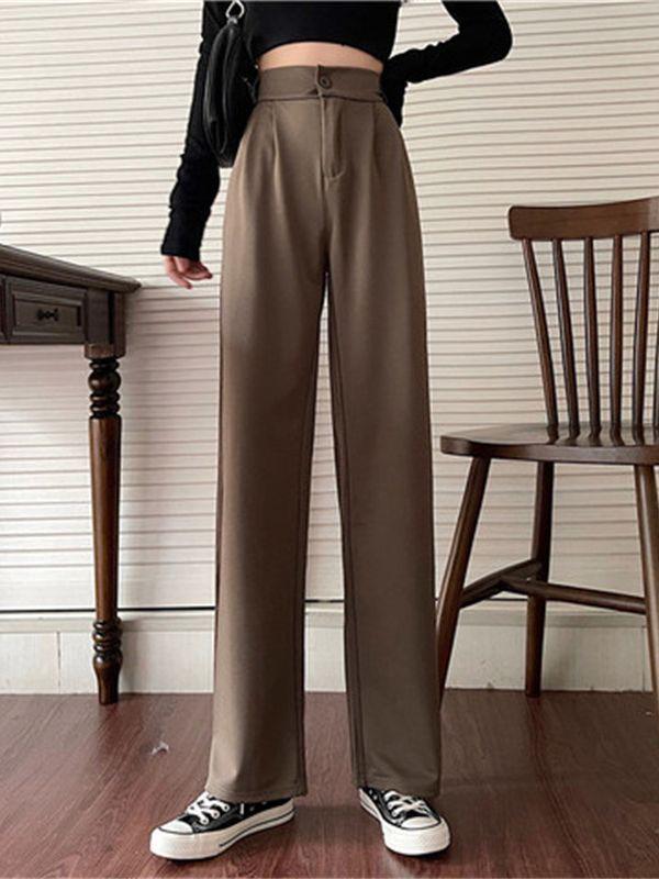 Korean Style Black Drapey High-Waisted Wide-Leg Suit Pants - 2024 Spring/Autumn
