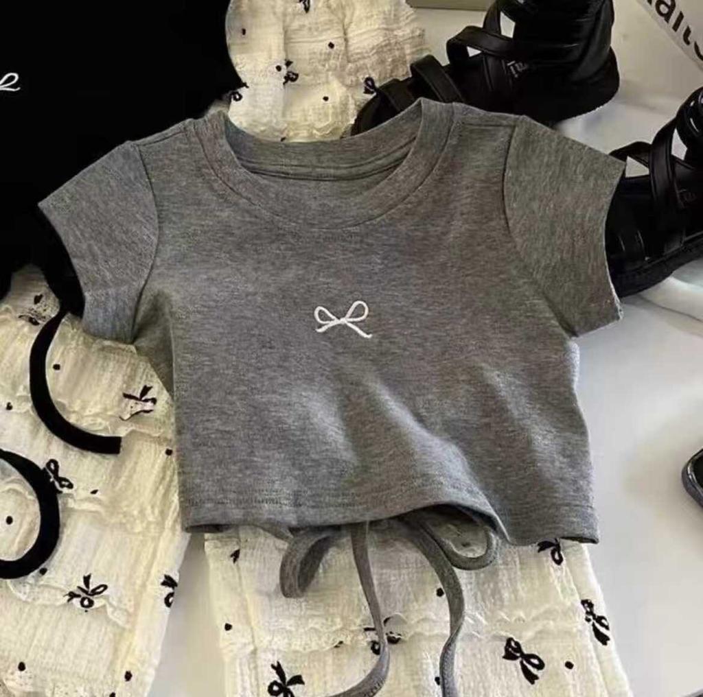 Girls Summer Blouse Sets Bow Tops Baby Short Sleeve T-Shirt + Pants 2 Piece Suits Sweet Casual Kids