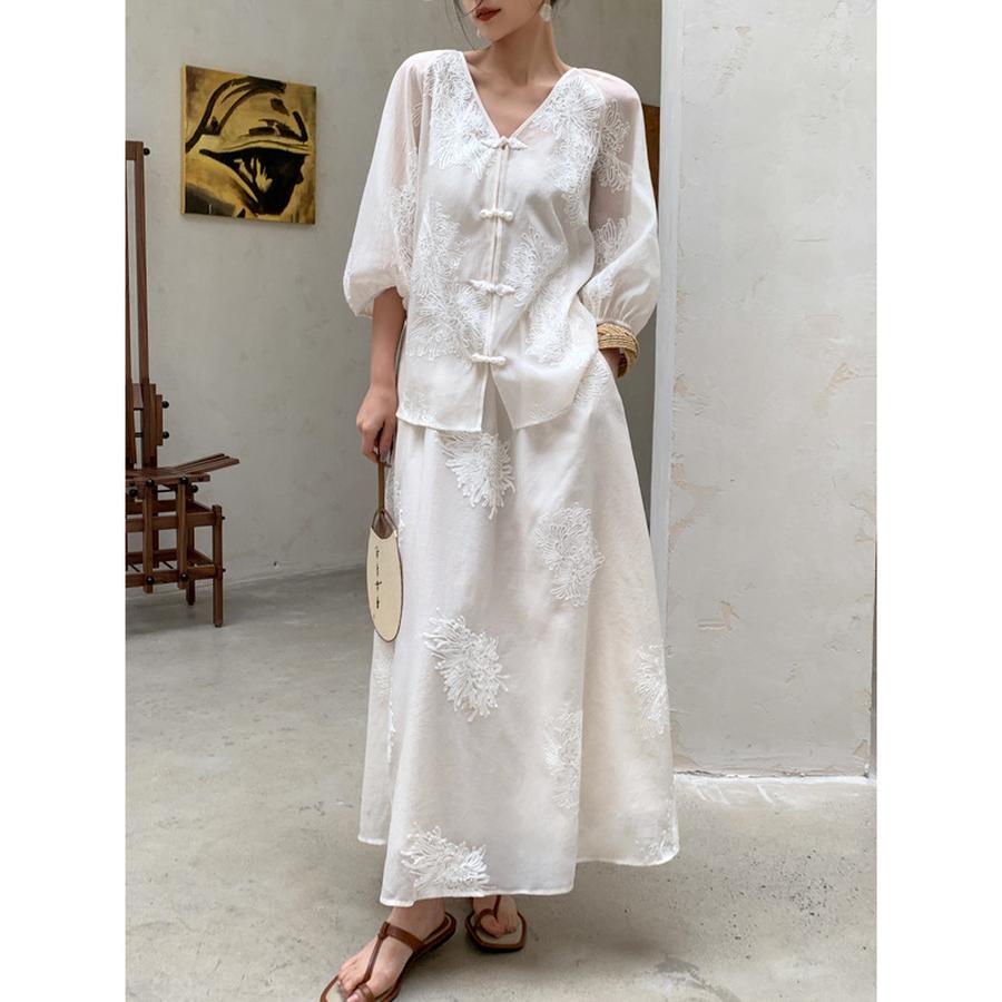 Summer New Tea Style Outfit Chiffon Chinese Traditional Folk Style Fashion Fresh Travel Set Dress