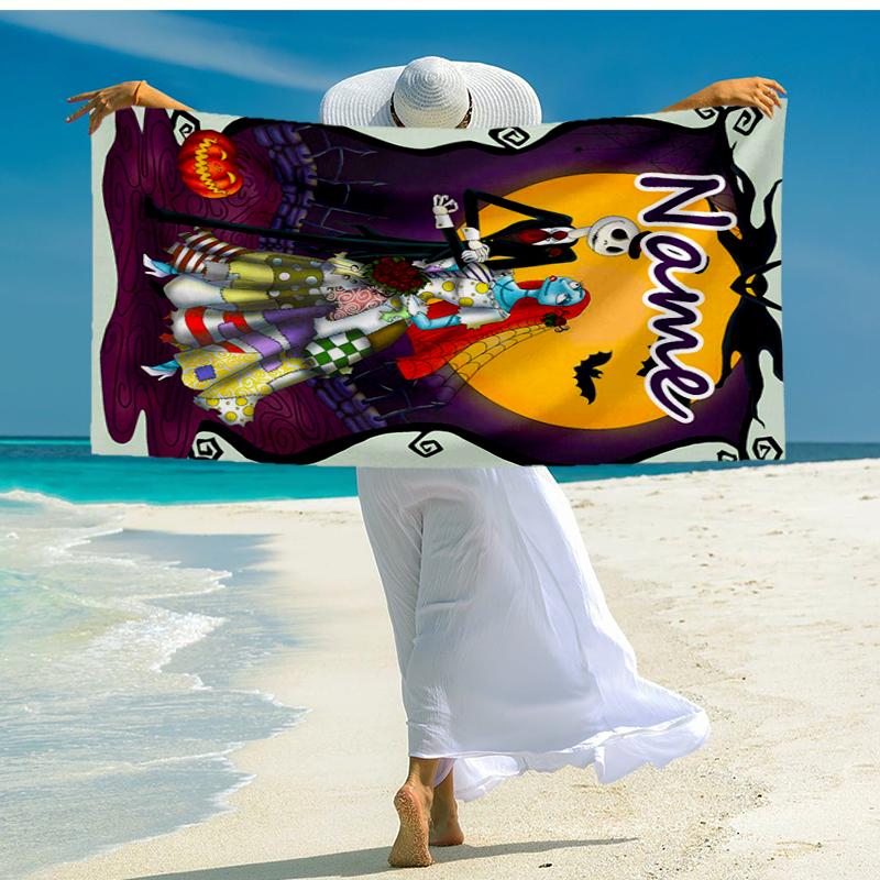 Custom Name Ultra-Soft Beach Towel with The Nightmare Before Christmas Theme,Ideal for Pool - Camping, Diving - Perfect Travel Essential, Vibrant Beac