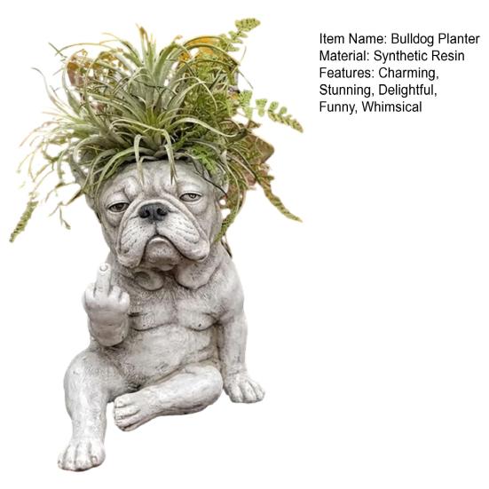 Bulldogge Hund Pflanzgefäß Lustiger Mittelfinger Hund Harz Blumentopf Niedliche Tierform