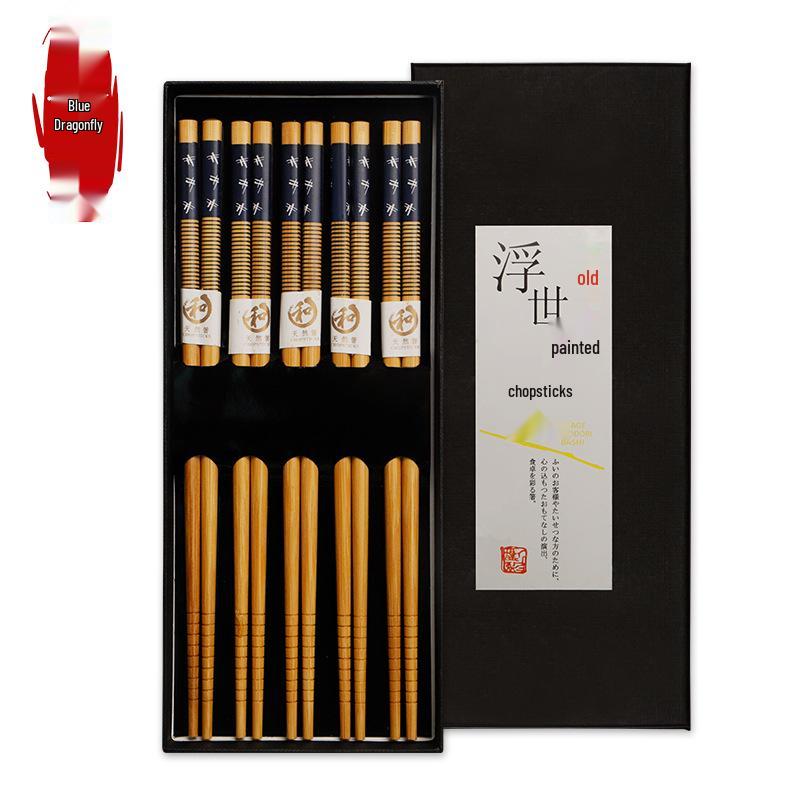 5-Pair Japanese Non-slip Bamboo & Wooden Chopsticks Gift Set