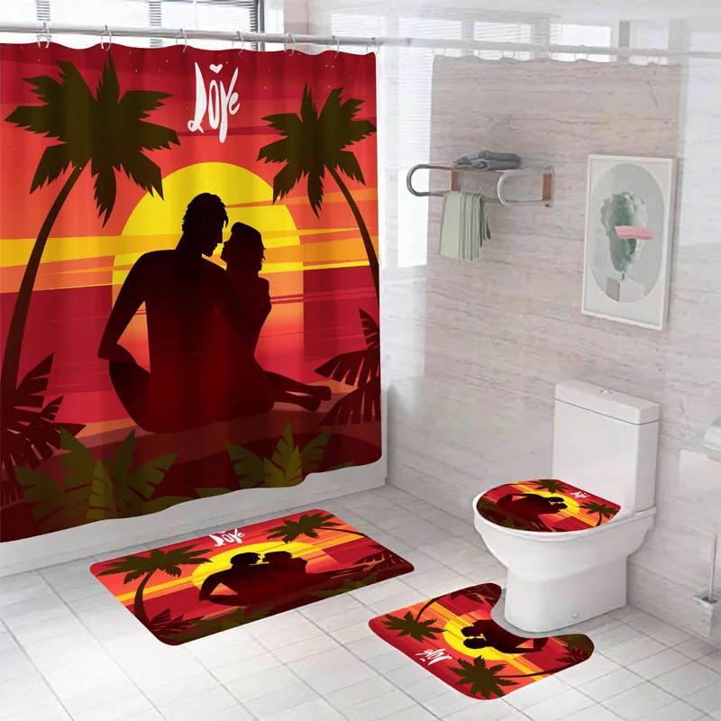 Forest Bathroom Shower Curtain Set Waterproof Bath Curtain Sets Toilet Cover Non-Slip Mat Rug Carpet Set Home Decor Accessories