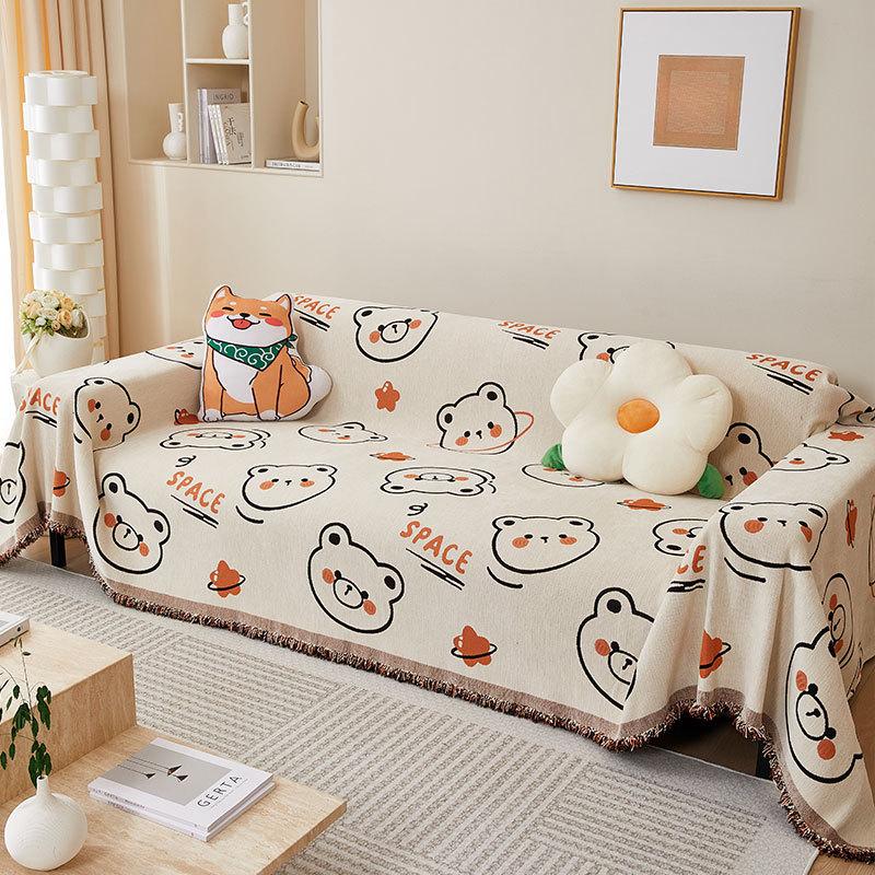 Four Seasons Universal Chenille Cute Bear Sofa Cover Towel Anti-Scratching Sofa Cover Dust-Proof All-Inclusive Cover Blanket Cushion