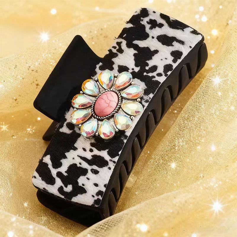 Bohemian Ethnic Style Turquoise Grab Clip Western Style Hairpin Retro Leopard Print Sequined Leather Fashion Disc Hairpin