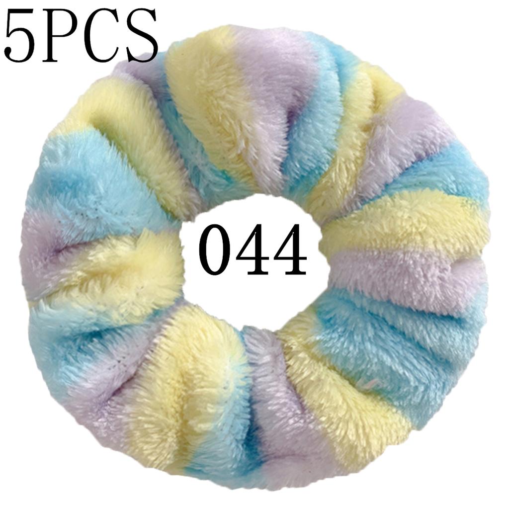 5pcs/lot Hair Scrunchies Furry Elastic Band Women Girl Ponytail Holder Accessories Plush Faux Fur Soft Colorful Patch Warm
