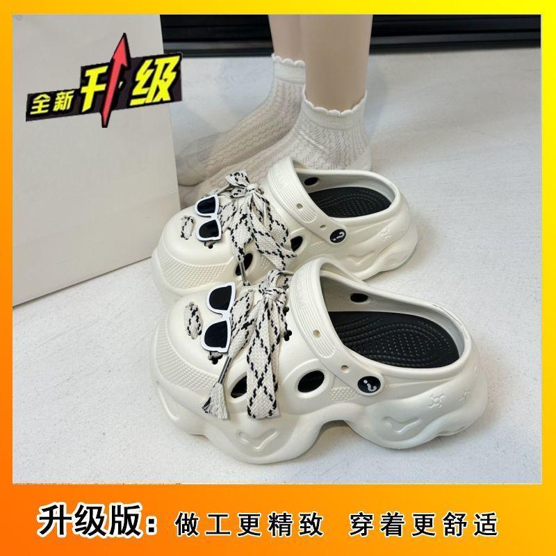 

2025 лето и осень новые повседневные крутые тапочки на толстой подошве для улицы пляжная сумка головные тапочки модные интернет-знаменитости обувь с отверстиями ins 41