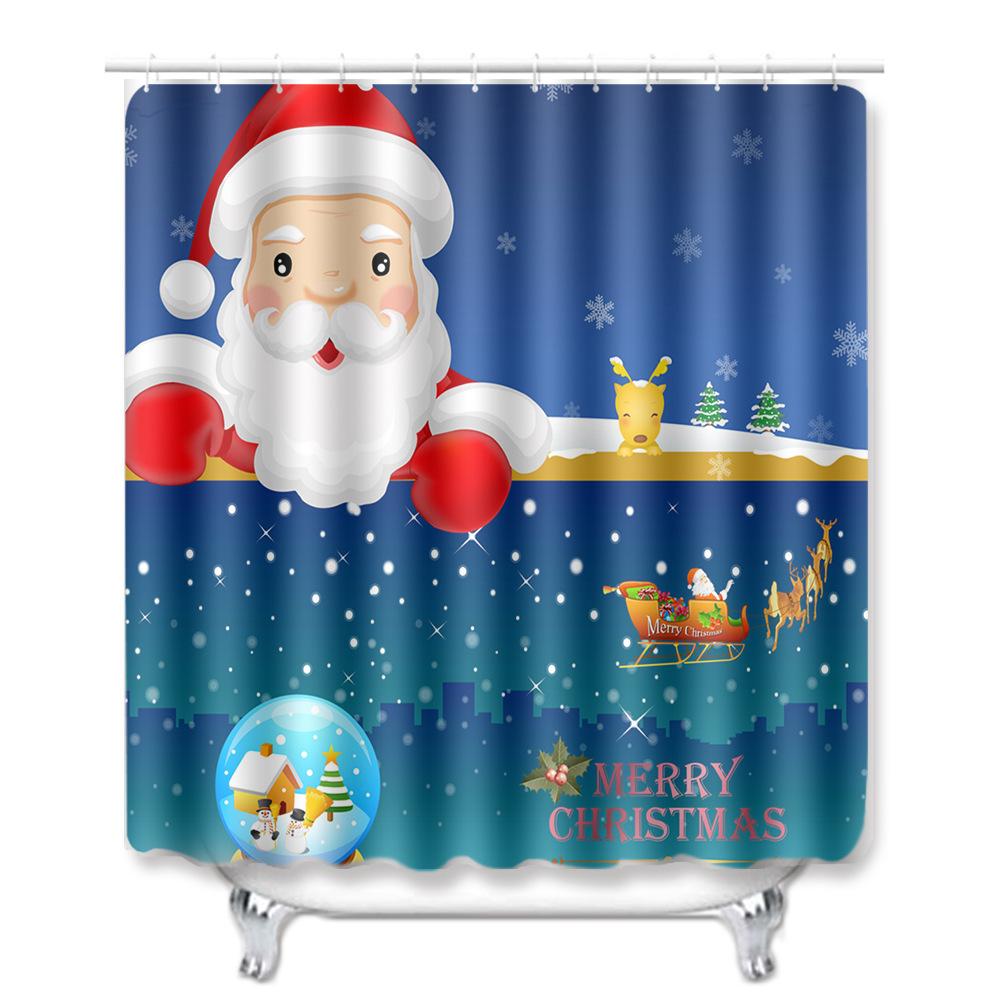 Christmas Home Shower Curtain Waterproof Polyester Cloth Toilet Floor Mat Four-Piece Set Entrance Door Mat Bedroom Living Room Carpet