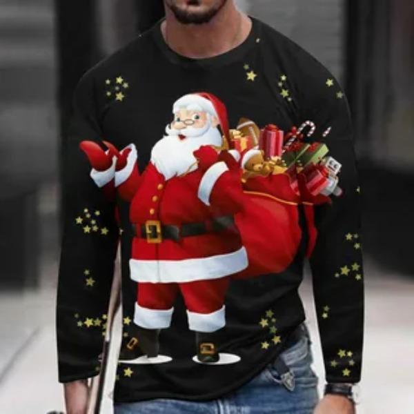 Pánské tričko s dlouhým rukávem Potisk Santa Clause Pohodlné Módní Personalizované Vhodné Podzim Zima Tričko s dlouhým rukávem