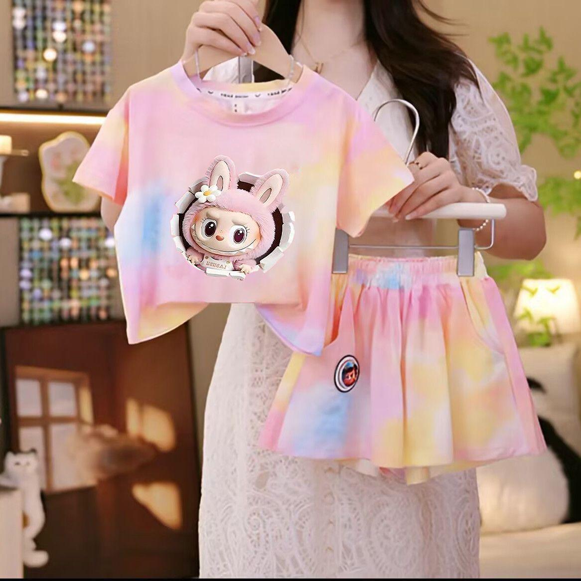 

Повседневный спортивный костюм Labubu Летний детский модный комплект из двух предметов с короткими рукавами 90cm