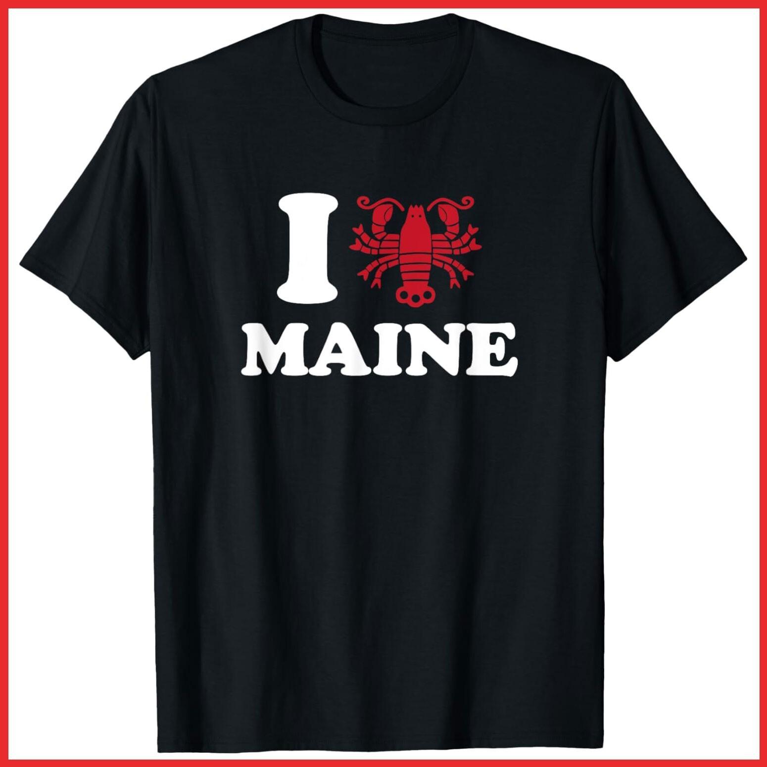 I Love Maine I Lobster Maine Black Cotton T-Shirt S-5XL S