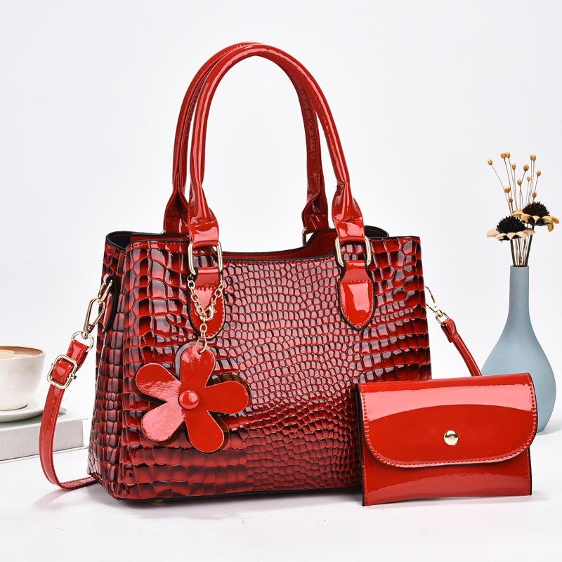 Fashion large bag, solid color crocodile pattern two-piece set, fashion trend versatile women's bag