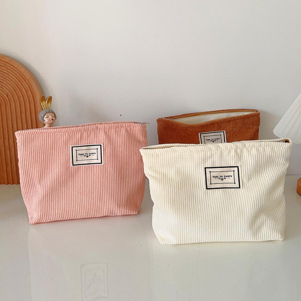 

Large Capacity Makeup Bag Corduroy Makeup Organizer Pouch Portable Cosmetic Bag Travel