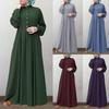 Rochie de damă retro cu mânecă lungă, cu nasturi, de culoare uni, cu gât rotund, rochii maxi din bumbac
