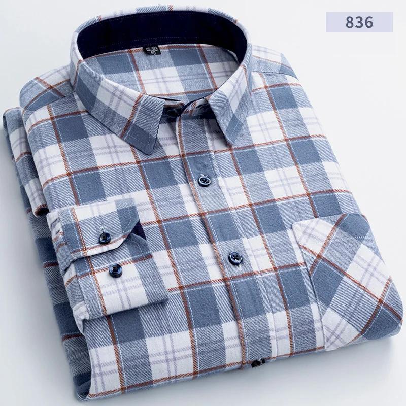 New Flannel Plaid Shirts For Men Spring Cotton Easy Care Non-iron Long Sleeve Casual Clothing Business Smart Dress Top Shirts