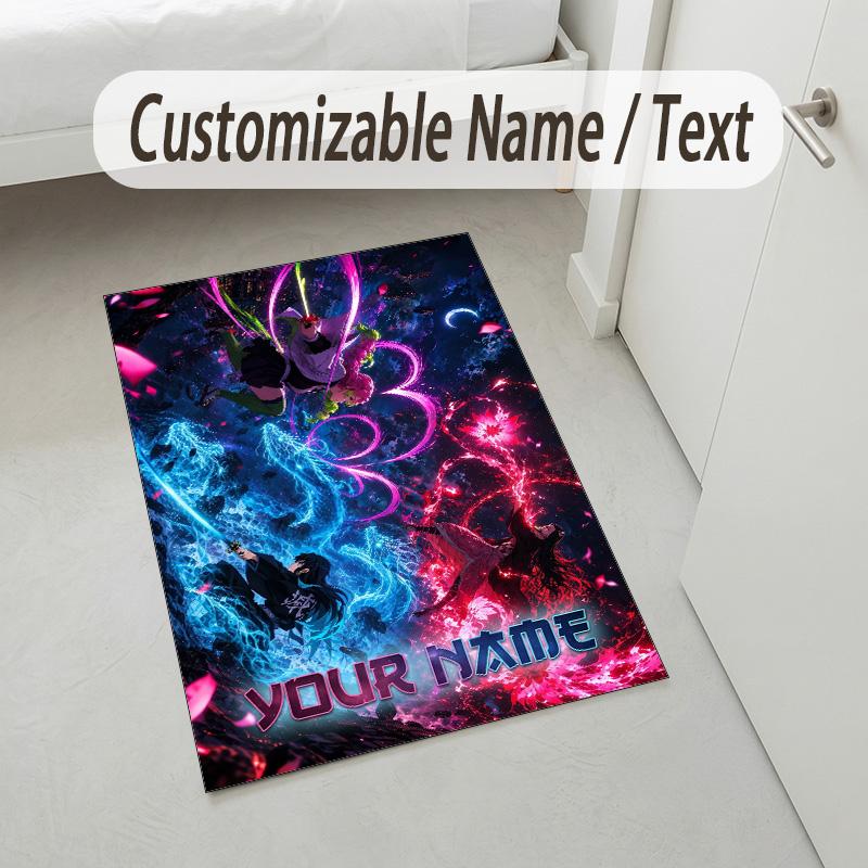 Personalized Crystal Velvet Carpet,Demon Slayer Custom Printed Name, Plush Area Rug For Home Indoor Decor