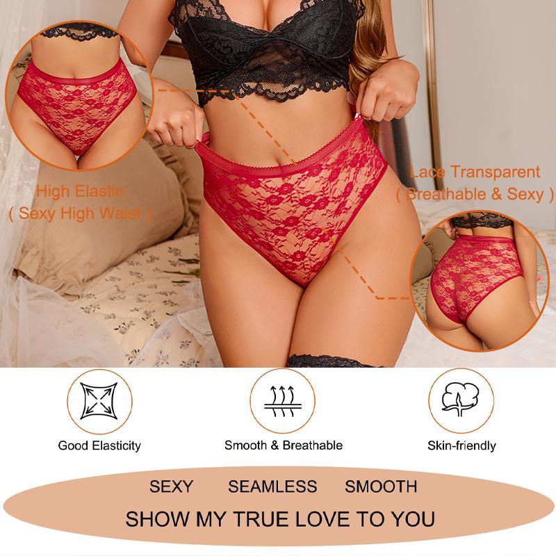 4 Stück Damen Spitzen-Slips Hohe Taille Sexy Unterwäsche Transparent Damen Unterhosen Enganliegend Übergröße Slips S-XXL