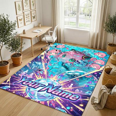 Personalized Crystal Velvet Carpet,Spy × Family Custom Printed Name, Plush Area Rug For Home Indoor Decor