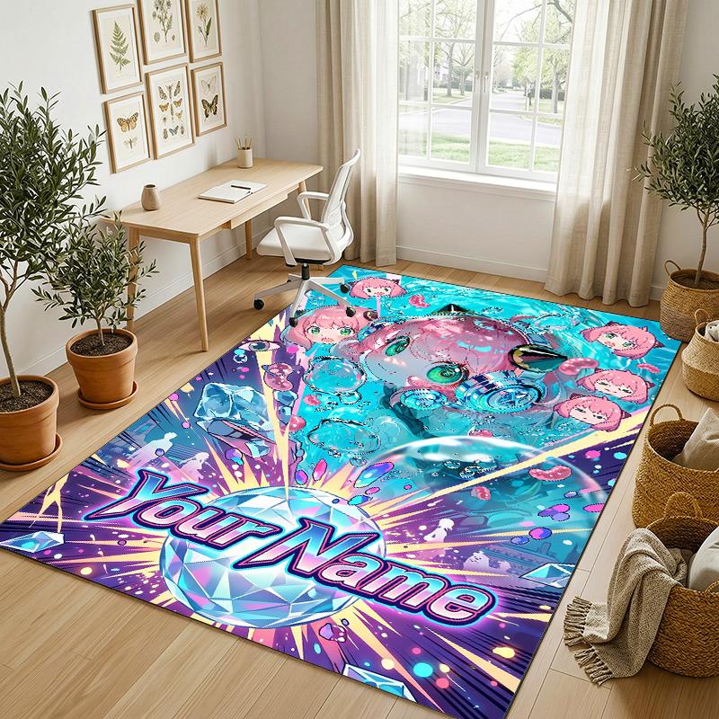 Personalized Crystal Velvet Carpet,Spy × Family Custom Printed Name, Plush Area Rug For Home Indoor Decor