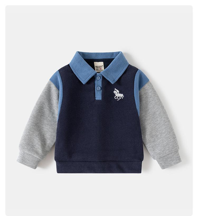 Frühlings- und Herbstkinderbekleidung 025 Neuer Jungenpullover Kinderärmeljacke Baby besticktes Revers-Oberteil