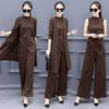 Plus Size Women's Slimming Wide-Leg Pants Suit Set - Spring/Autumn 2026 Style, Semi-High Neck, Casual Three-Piece.