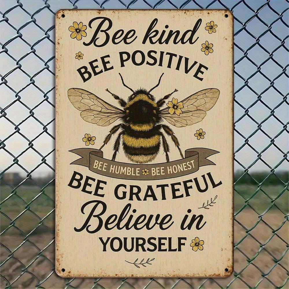 

Bee Kind Metal Sign 8x12 - Vintage Inspirational Wall Art with Bee & Floral Design for Home Decor чистый