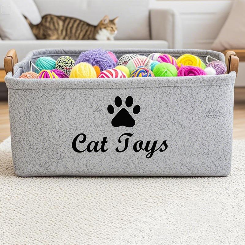 1/2pcs Cat Supplies Storage Basket Felt Material Cat Toy Organizer Basket With Handle Large Capacity Pet Supplies Organizer Box