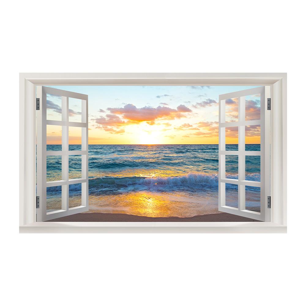 3D Window View Wall Art Beach Summer Beach Coconut Tree Wall Murals Print Art Canvas Poster For Living Room Pictur