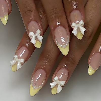 Schleifen-Charms Mandelnägel Tragbare Maniküre Falsche Nägel Abnehmbare Nagelspitzen Damen Mädchen