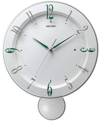 RHYTHM Analog Wall Clock with Continuous Second Hand and Small Radio-Controlled Pendulum, Model, White, 34.8x28x6.4cm (8MX408SR03)