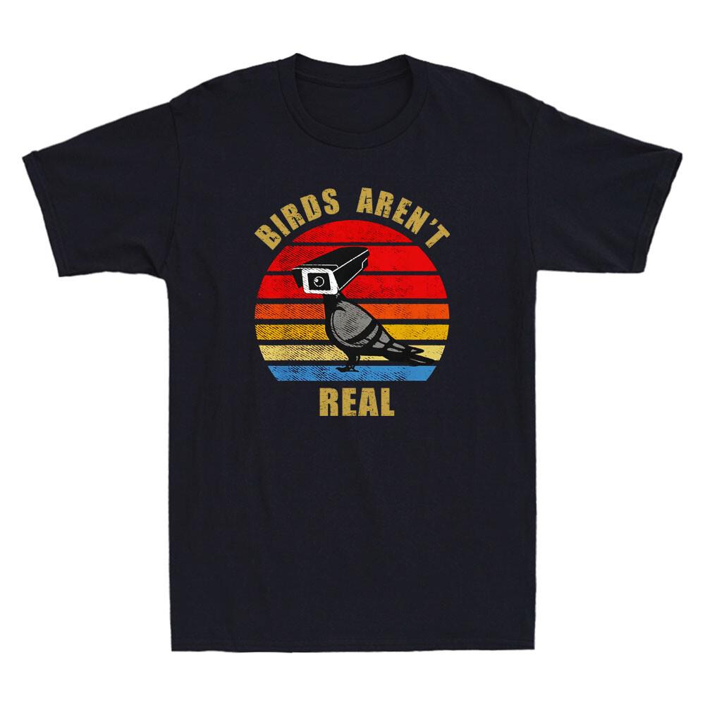 Birds Not Real Funny Bird Watching Government Conspiracy Retro Men s T-Shirt M