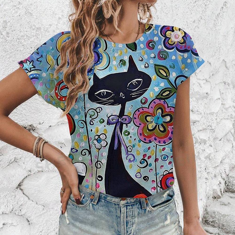 Women's Summer 3D Funny Cats Women  Short Sleeve Casual Fashion T-shirt
