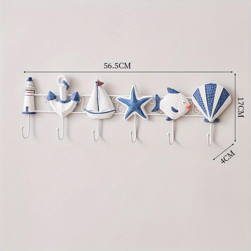 6 Hooks Mediterranean Style Coat Rack,Creative Wooden Ocean Home Decor, Practical Wholesale, Easy To Install, Wall Mounted, Metal and Wood, for Home
