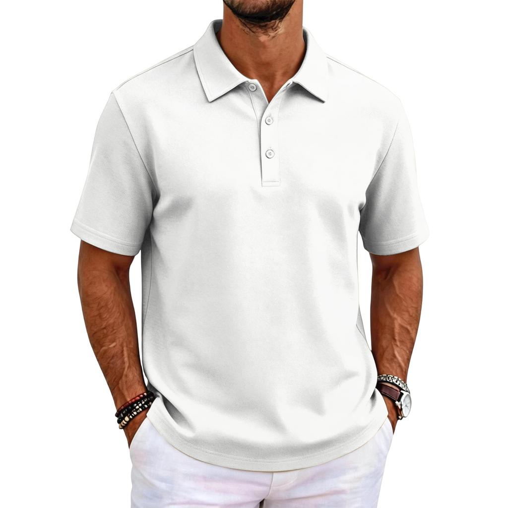 Polo tinta unita classica vestibilità slim manica corta top con colletto casual da lavoro abbottonatura tessuto confortevole per uomo e donna