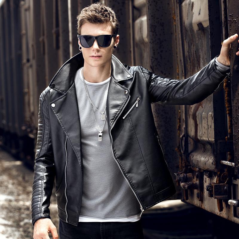 Men's locomotive leather jacket men's youth pu jacket lapel leather jacket British trendy men's clothing