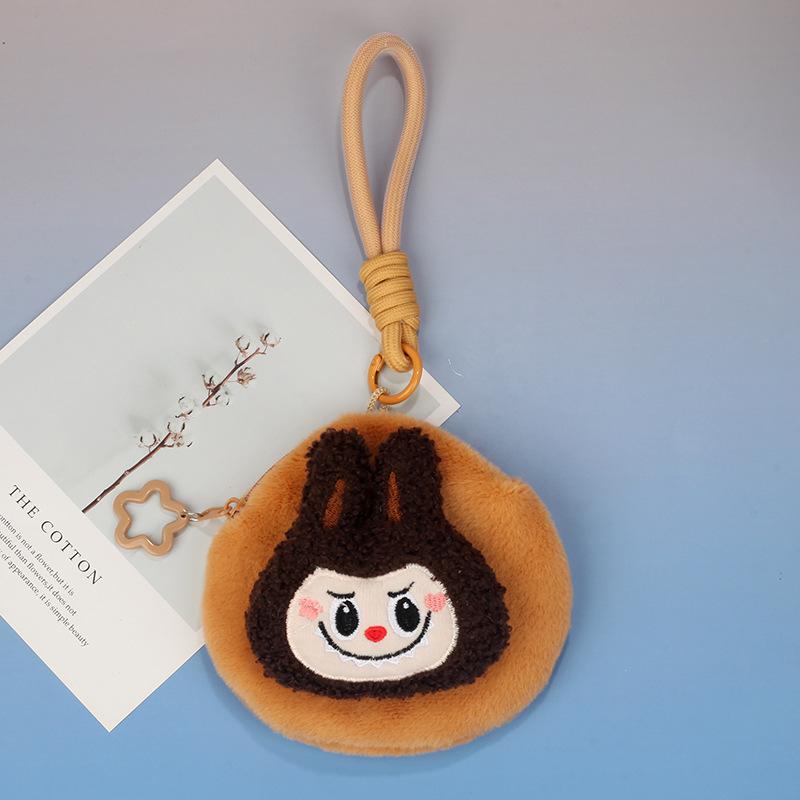 Labubu Plush storage bag, solid color zipper, wrist strap, coin purse, zipper fabric