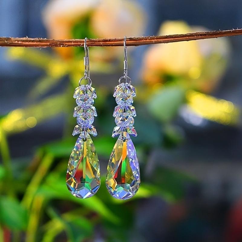 

1 пара хрустальных серег для женщин, изящные разноцветные висячие серьги, ювелирные изделия для свадебной вечеринки 1pair прозрачный