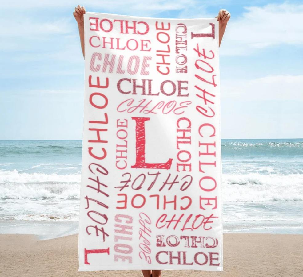 Custom Name Beach Towel ,Personalized Beach Towels, Custom Text Hand Towel,Custom Pool Travel Beach and Bath Towels for Kids